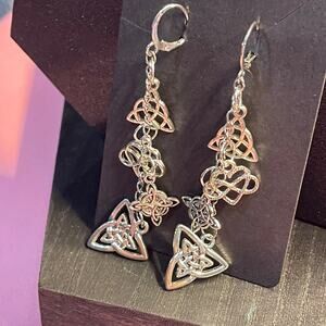 Gothic Celtic Knot Drop Earrings Silver Chain Dangle Alt Jewelry
